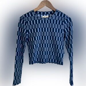 Madewell Navy and Light Blue Checkered Long Sleeve Top